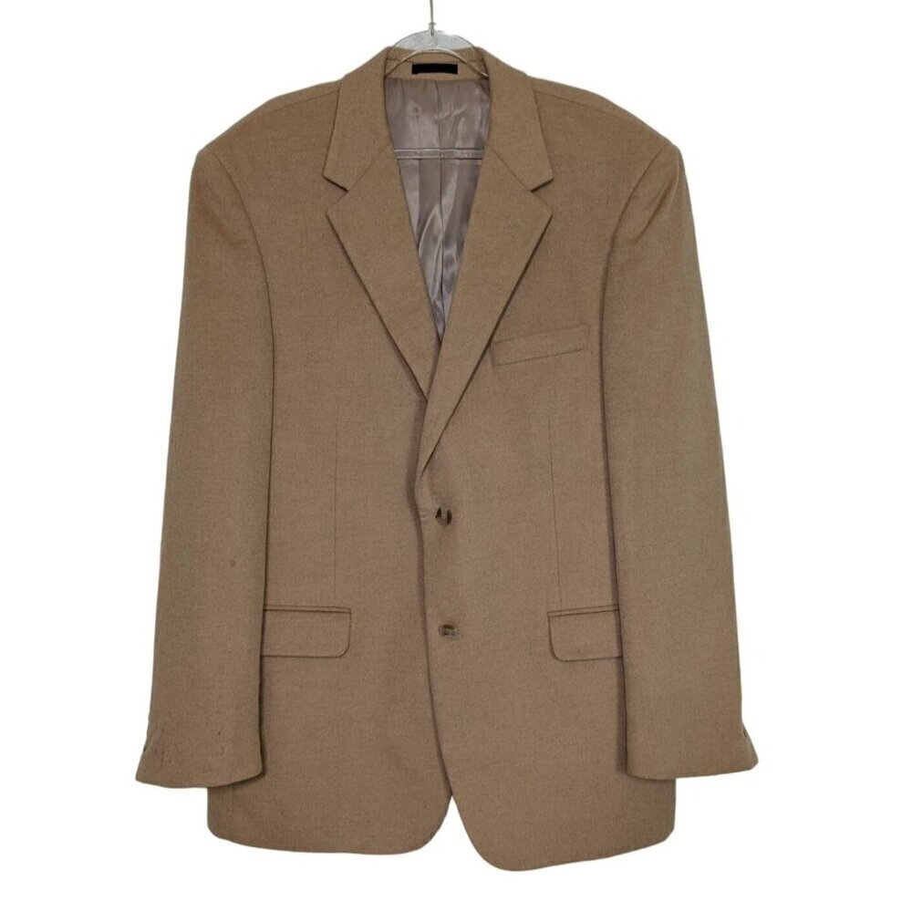 T Harris Camel Hair Blazer Mens Size 44R Tan Business 2 Button Sport Coat Jacket